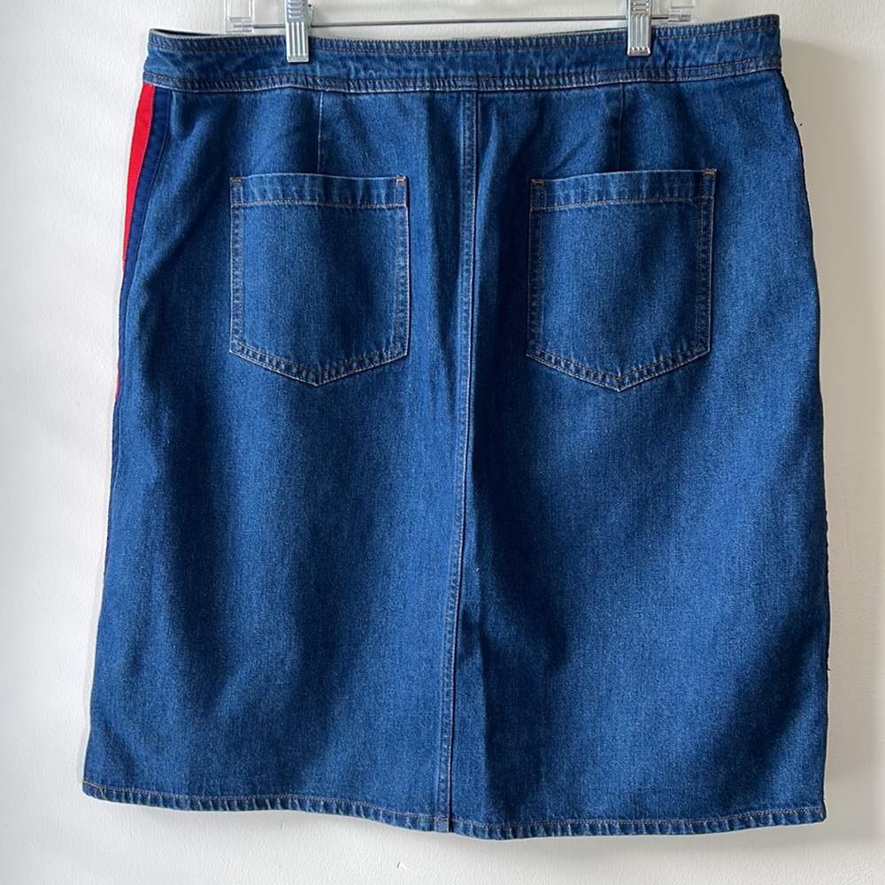 BODEN || Blue Denim Midi Skirt with Stripes on Side. Sz. 14R - Picture 7 of 9